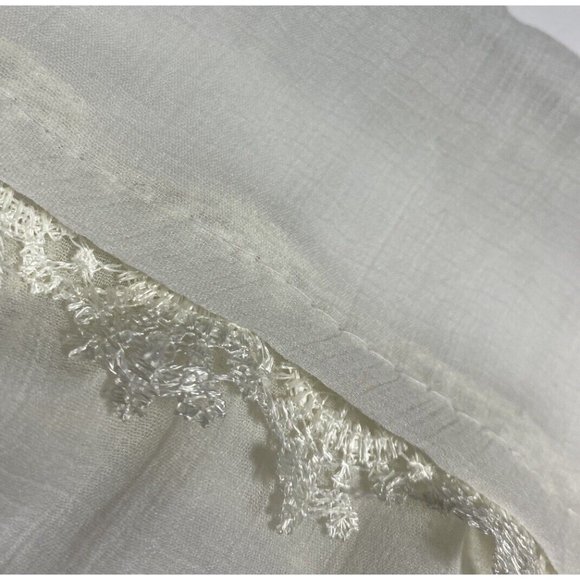 Vintage Real Silk Drapery Textile Fabric Sheer Off-White Lace Trim Runner Decor - Picture 5 of 9